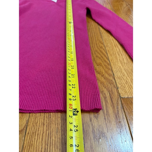 Ann Taylor Mock Neck Ribbed Sweater Fuchsia Pink Pearl Button Bell Sleeve XS NEW - Picture 6 of 8